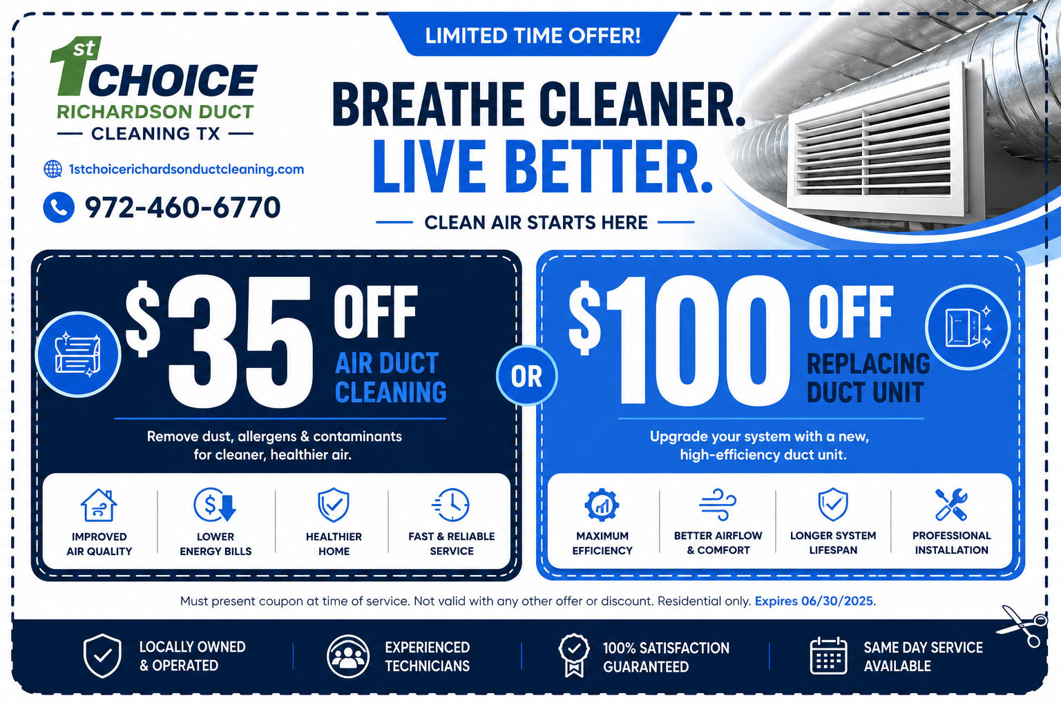 1st Choice Richardson Duct Cleaning TX printable coupon